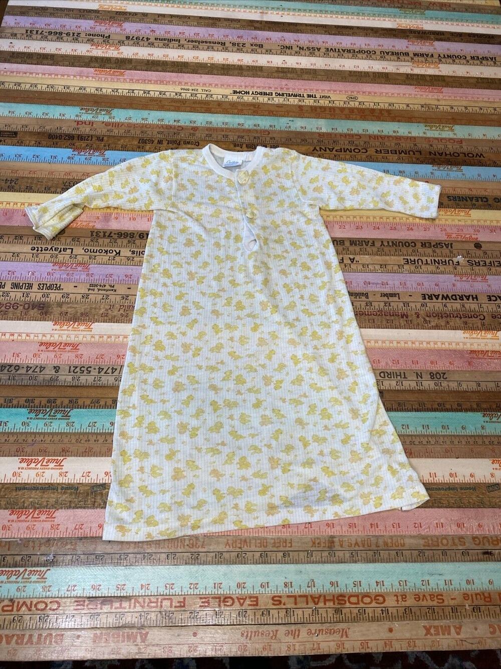 Vintage 1970 Carters Layette Gown Yellow Long Sleeve Snap Button * Wear * Piling